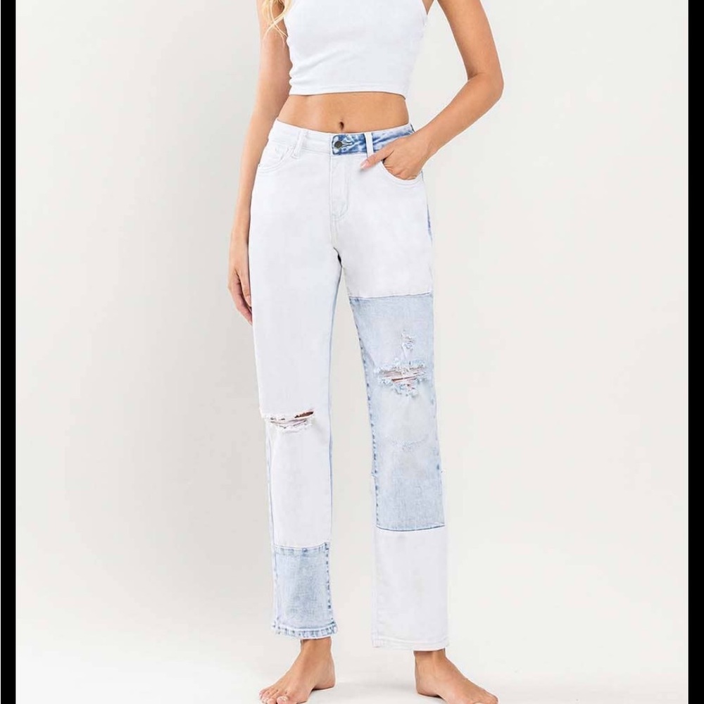 Flying Monkey Women's White and Blue Patchwork Jeans